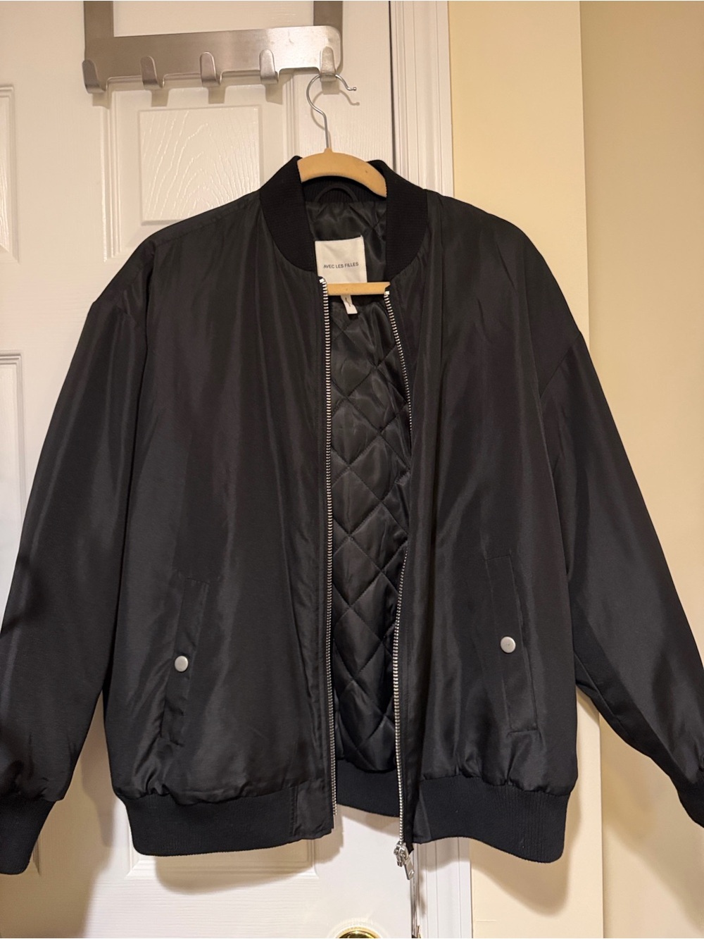 Avec Les Filles Black Quilted-Lined Bomber Jacket